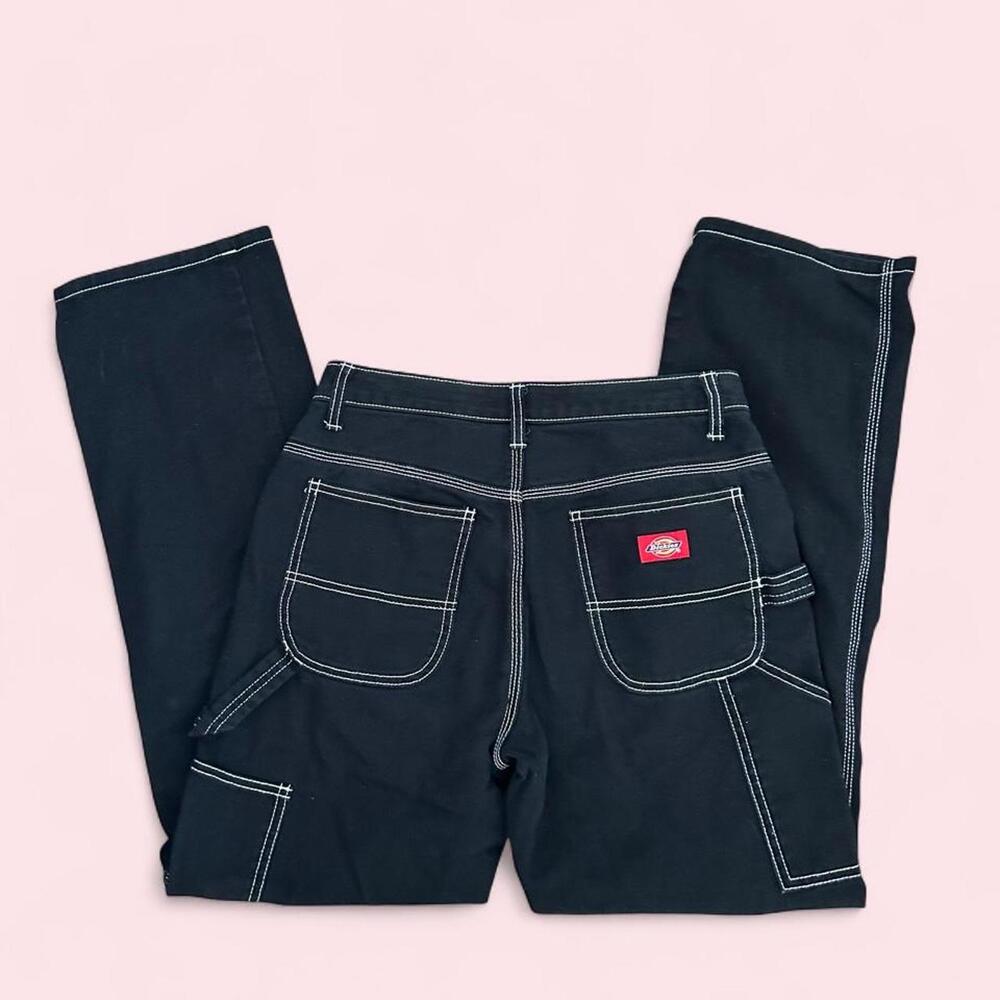 Dickies women’s black carpenter pants with white stitching